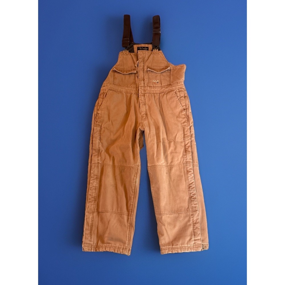 WALLS Insulated Bib Overalls Sz Large Short Dark Khaki VTG Very Good Cond.